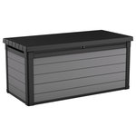 Keter - Premier 150 Gallon Large Outdoor Deck Box, Gray, by Keter - Get the 150-Gallon Premier Deck Box by Keter for your backyard to keep all your pool toys, gardening tools, patio cushions, and summer toys neatly stored when they're not in use. Stow away all your bulky pool supplies, grilling equipment, and more in this weather protected, double-walled resin construction box in the rain, snow, or shine without worry.