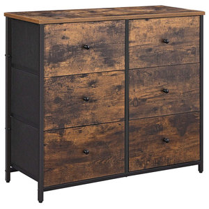 Rustic Wide Storage Dresser With 6 Fabric Drawers Metal Frame And Wooden Top Contemporary Dressers By Imtinanz Llc Houzz