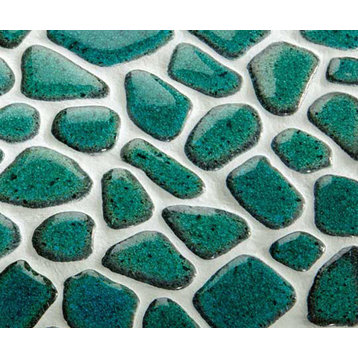 Pele Glazed Pebbles Series Teal Tide Mosaic Stone Tile for Floors Walls