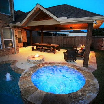 Patio Cover and Pool with Spa and Fire Feature in Long Meadow Farms, Richmond TX