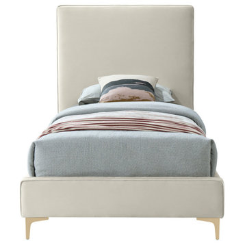 Geri Velvet Upholstered Bed, Cream, Twin
