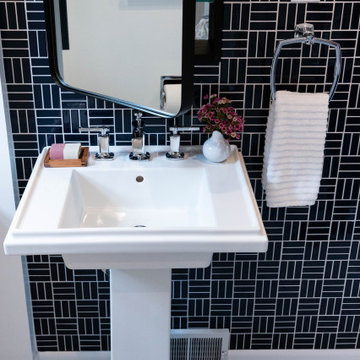 Classic and Fresh Bathroom with an exciting Navy Tile Wall