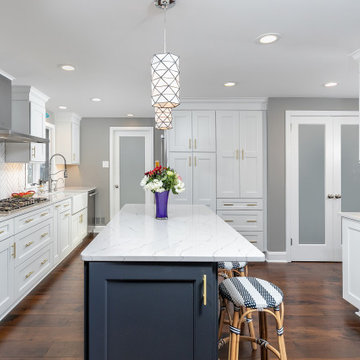 Kitchen & Dining Room with Oyster White Cabinetry & Blue Island - Moorestown