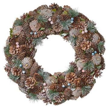 18.5" Pine Cone and Glitter Artificial Christmas Wreath, Natural and White