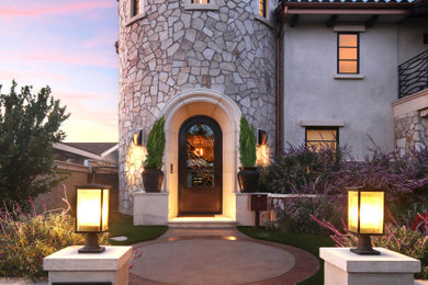 Inspiration for a large eclectic front door in Orange County with a single front door and a metal front door.