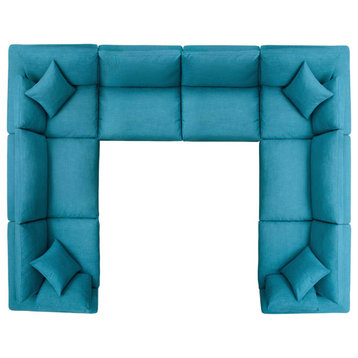 Wheatland Down Filled Overstuffed 8 Piece Sectional Sofa Set - Teal