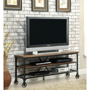 Furniture of America Engley Industrial Wood 54-Inch TV Stand in Medium Oak