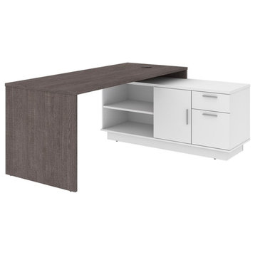 Bestar Equinox 71" Wooden L Shaped Computer Desk in Bark Gray and White