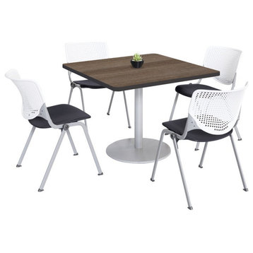 KFI 36" Square Dining Table - Teak Top - Kool Chairs - White/Black