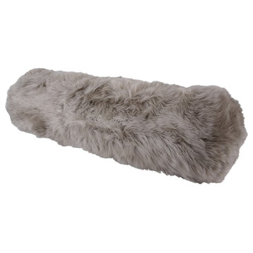 Longwool Sheepskin 30"x8" Bolster Cushion, Taupe