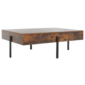 Modern Coffee Table, Metal Legs With Thick Rectangular Wood Top, Brown/Black