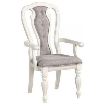 Fil 23 Inch Dining Armchair Set Of 2 Gray Fabric Tufted Queen Anne Back