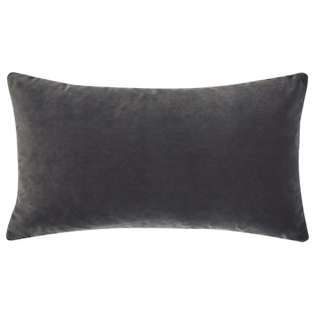 Plume 22" Feather Down Lumbar Throw Pillow, Storm Gray Performance Velvet