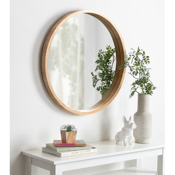 Hutton Round Decorative Wood Framed Wall Mirror, Natural, 30 Diameter