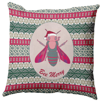 Bee Merry Indoor/Outdoor Throw Pillow, Christmas Pink, 18"x18"