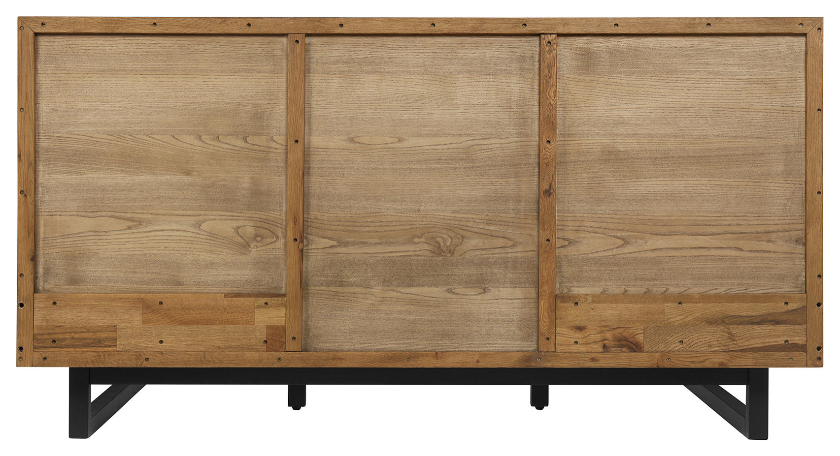 Aldo King Size Brown Oak Wood Platform Bed Frame with Black Metal Legs