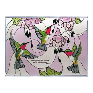 Pink Flowers With Inscription Painted Glass Panel Rs-149