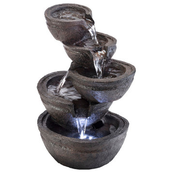 13" Tall Indoor/Outdoor Tabletop Tiering Bowls Fountain With LED Lights