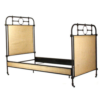 Burlap and iron bed comes in all sizes