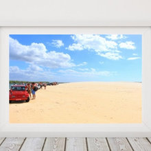 Beach buggies parked in row on sand, Galinhos - RN, Brazil. Downloadabl