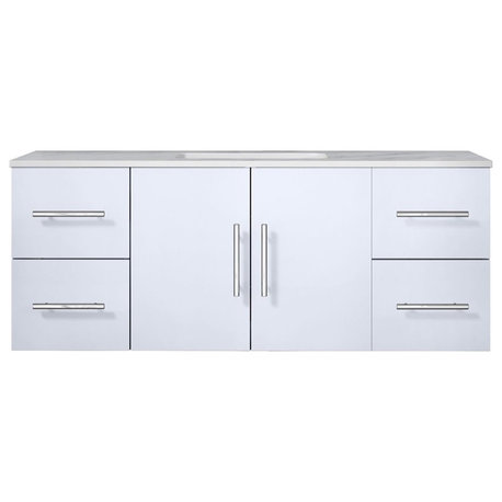 Lexora Home Geneva 48" Carrara Marble Top Single Vanity in Glossy White
