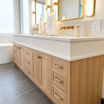 Rift Oak Vanity with Quartz Top & Brass Fixtures - Bend, OR