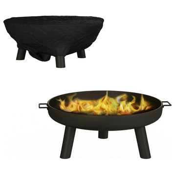 Pure Garden Outdoor Wood Burning Fire Pit, Black