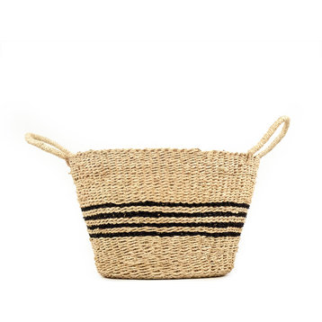 V-Shaped Striped Woven Basket With Handles, Large