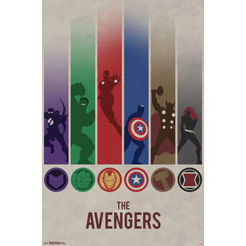 Avengers Minimalist Logo Poster, Silver Framed Version
