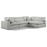Meridian Furniture - Comfy Upholstered L-Shaped Modular Sectional, Grey, 4-Piece: 2 Armless Chair, 2 Corner Chair, Linen Textured Fabric - Give your space a whole new look with this grey Comfy linen textured fabric sectional. This handsome sectional fits nicely with other items in the Comfy collection and is a versatile seating option designed for adaptability, comfort and style. Wrapped in rich grey durable linen textured fabric upholstery, this sectional offers a plush embrace of overstuffed down feather cushions, carefully crafted to deliver the highest level of comfort. The perfect seat for creating an oasis for relaxation, this sectional has thick foam surrounding its frame for added support and coziness.