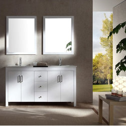 60 inch Contemporary Double Sink Bathroom Vanity Set in White Finish - Bathroom Vanities And Sink Consoles