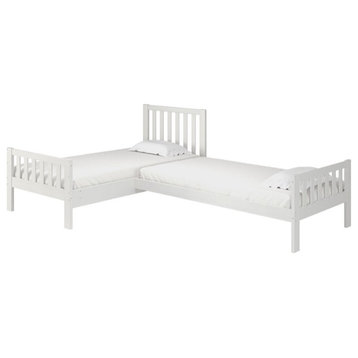 Alaterre Furniture Aurora Corner L-Shaped Twin Wood Bed Set in White