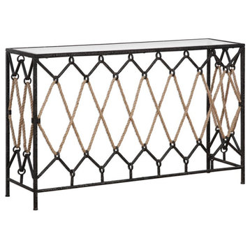 Uttermost Darya Coastal Iron and Glass Top Accent Console Table in Aged Black