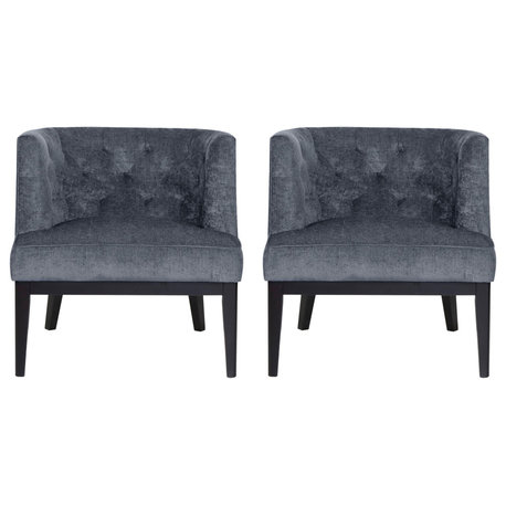Evans Tufted Accent Chairs, Set of 2, Charcoal and Espresso, Fabric