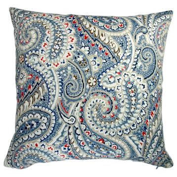 Artisan Pillows 18" Indoor/Outdoor Geometric Paisley, Blue Red, Set of 2, Pillow