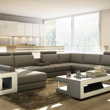 Gray and White Sectional Sofa with Coffee Table