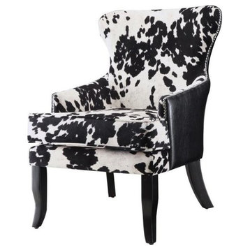 Pemberly Row Contemporary Leather Cowhide Print Accent Chair in Black/White