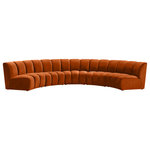 Meridian Furniture - Infinity Channel Tufted Velvet Modular Chair, Cognac, 5 Piece - Create a seating group that works for every possible situation with this Infinity modular 5-piece sectional and other pieces in the Infinity collection. Upholstered in soft cognac velvet material that feels great against the skin and offers long-wearing beauty, this piece fits with other Infinity items for an infinite number of combinations that get your seating requirements just right but that look just as nice when used on their own.