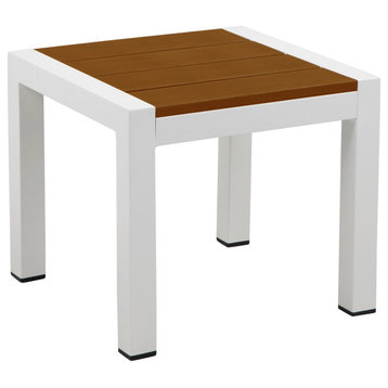Benzara BM287814 Josh 18" Side End Table, Rich Brown Planks, Aluminum Frame