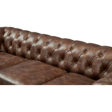 Top Grain Leather Chesterfield Sofa, Bark Brown
