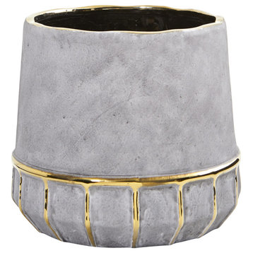 Nearly Natural 8.5" Regal Stone Decorative Planter With Gold Accents
