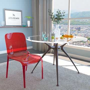 LeisureMod Murray Lucite Stackable Molded Dining Side Chair, Red