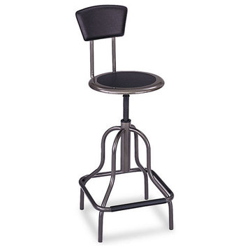 Diesel Series Industrial Stool w/Back, High Base, Pewter Leather Seat/Back Pad