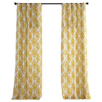 Sandlewood Gold Printed Cotton Curtain Single Panel, 50Wx108L