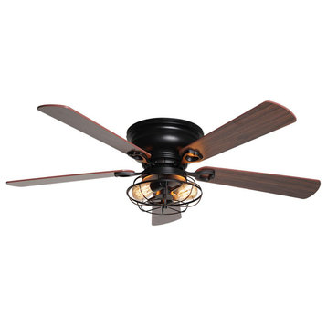 48 Black 5  Blades Industrial Flush Mounted Ceiling Fan with Remote Control