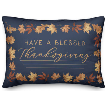 Blessed Thanksgiving Blue And Gold 4 14"x20" Spun Poly Pillow