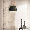 18" Contemporary Modern Pendant Light, Gold With Black Tapered Drum Shade