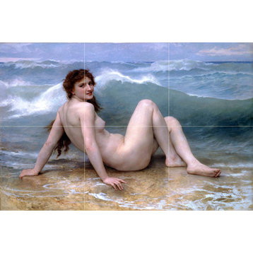 Tile Mural The Wave girl woman sea Bathroom Backsplash 6" Marble