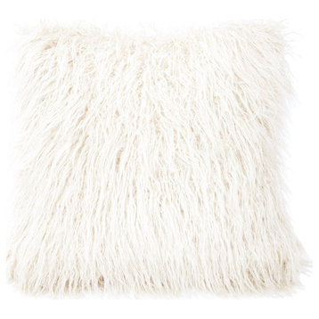 Mongolian Faux Fur Throw Pillow, 18"x18", 1 Piece, White