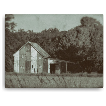 Patriotic Barn in Field Black and White Rural Canvas Wall Art Print, 18" X 24"